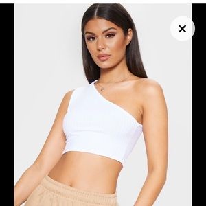 Basic White One Shoulder Sleeveless Rib Crop Top